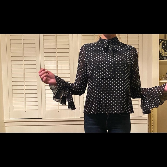 Alexis long ruffle sleeve neck tie blouse - Picture 4 of 12